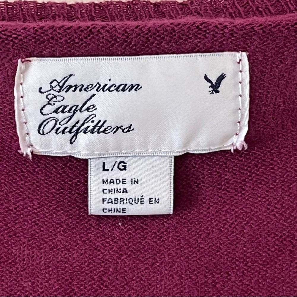 American Eagle Outfitters Burgundy Short Sleeve Button Down cardigan. - Picture 2 of 5